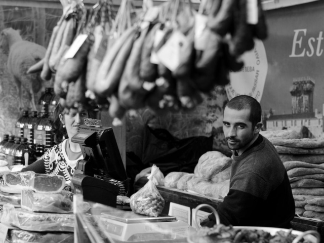 A butcher's stall in the Figueira Market, Lisbon.